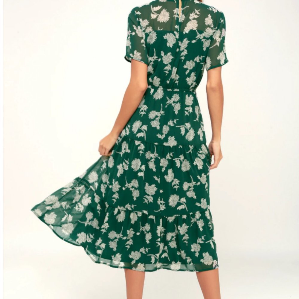 Lulu's Green Floral Midi Dress with Cream Print - Picture 4 of 5